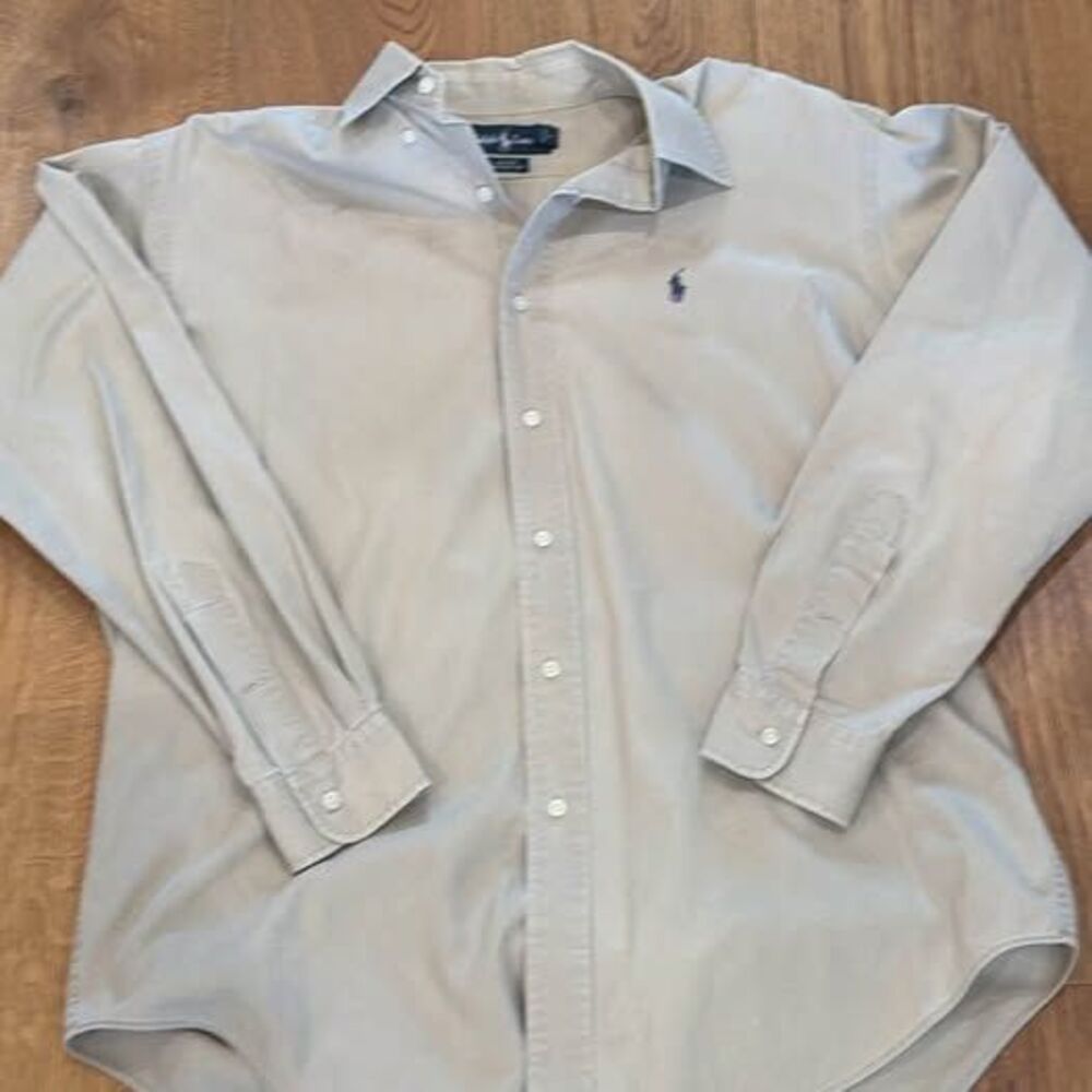 Vintage 90s Ralph Lauren Blake Cotton Button-Down Shirt Tan Khaki- Size Medium